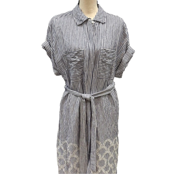 Anthropologie Dresses & Skirts - Anthropologie Maeve Short-Sleeve Embroidered Shirt Dress, Petite Medium